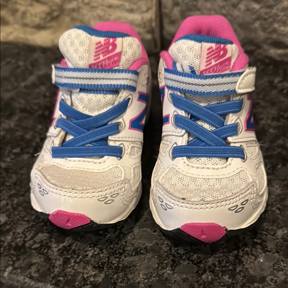 New Balance Kids' White and Pink Sneakers